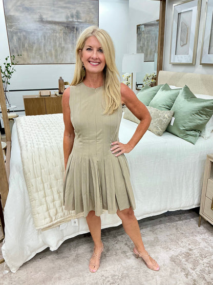 Pleated Taupe Dress