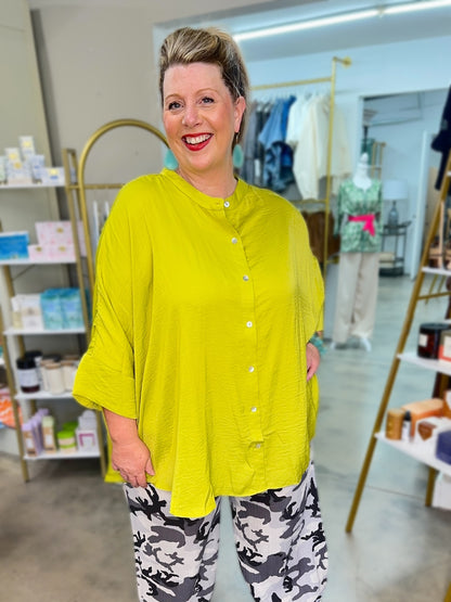 Plus Satin Button Down Hi-Lo Top