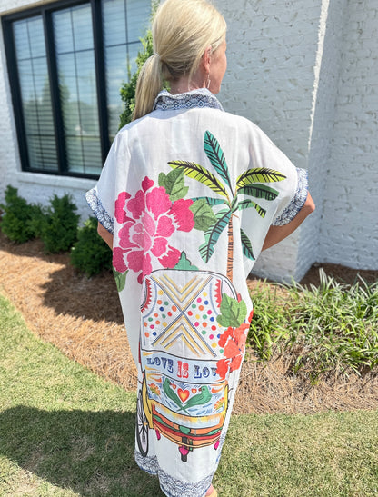 White Floral Vacation Shirt Dress
