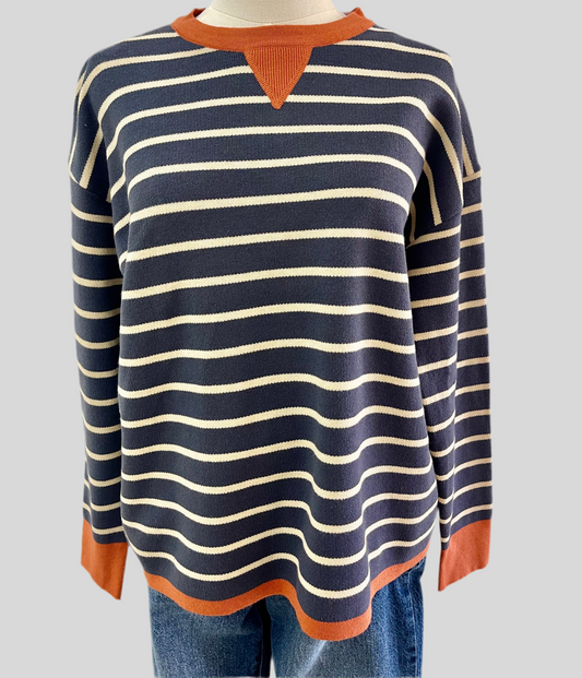 Blue Striped Sweater w/ Orange Accents