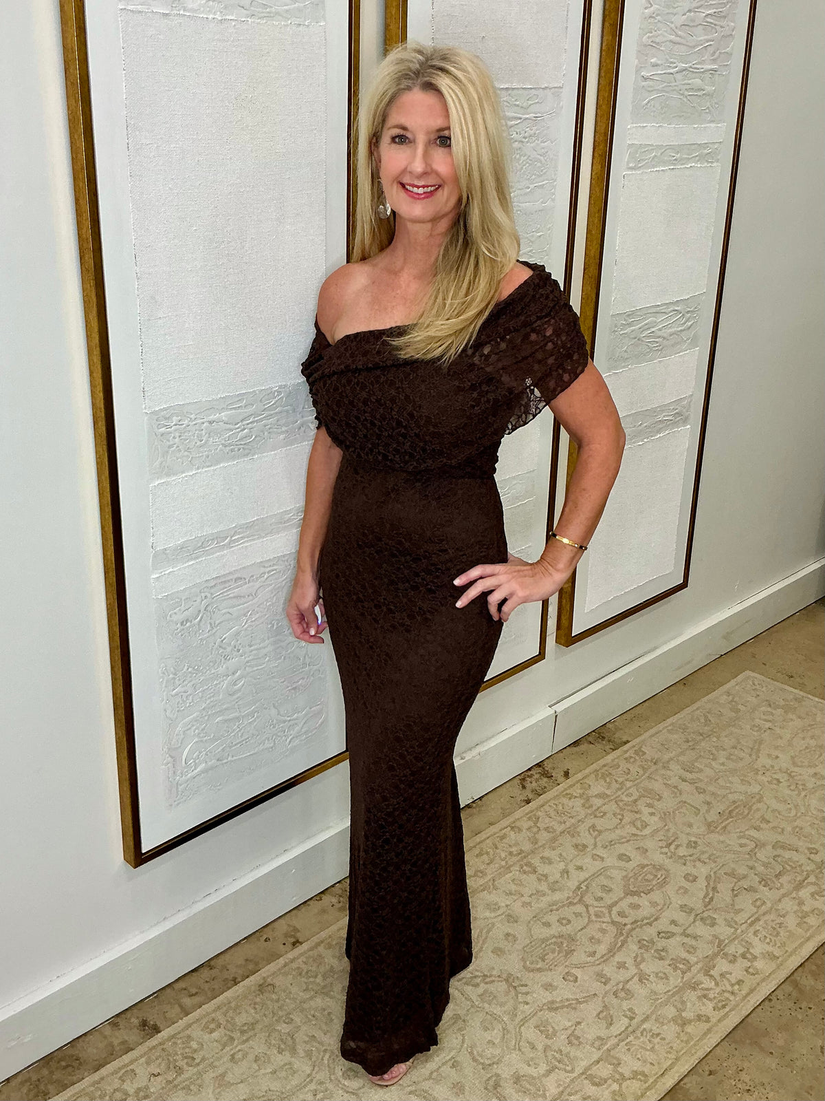 Chocolate One Shoulder Lace Dress