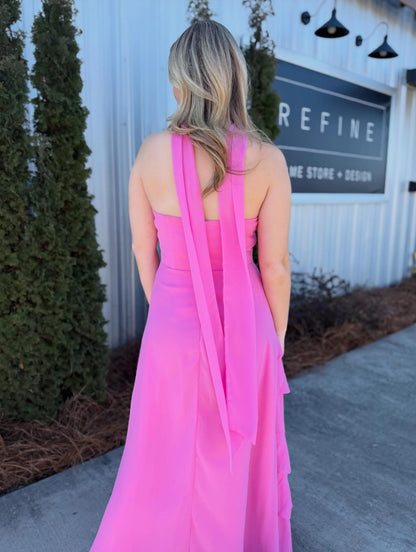 Pink Strapless Ruffle Dress