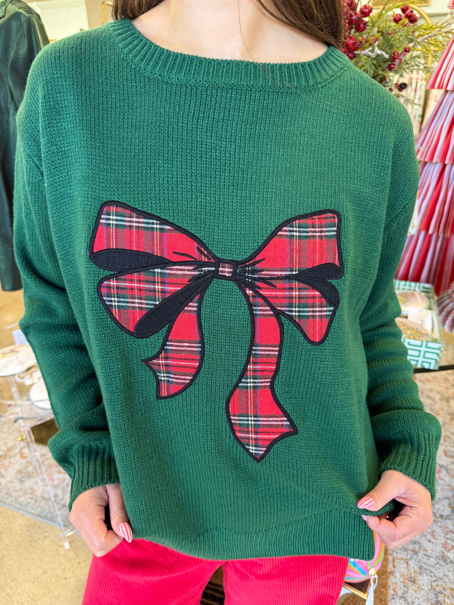 Green Plaid Bow Sweater