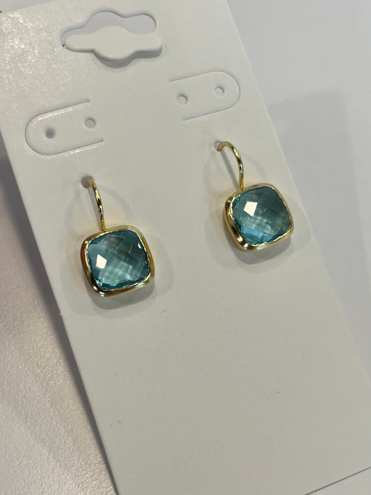 Gold Earrings w/ Blue Topaz Stone