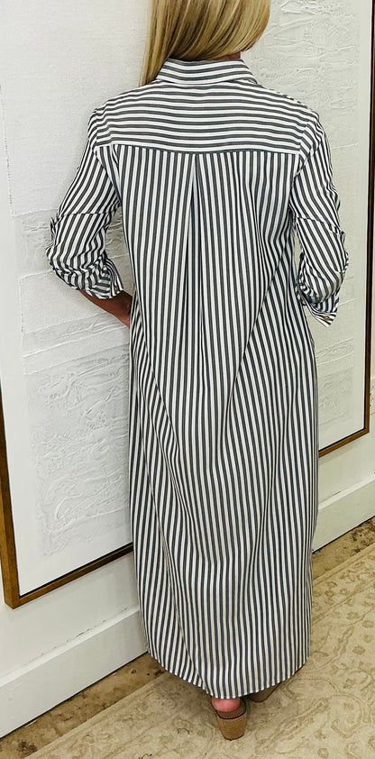 Stripped Button Down Maxi Dress