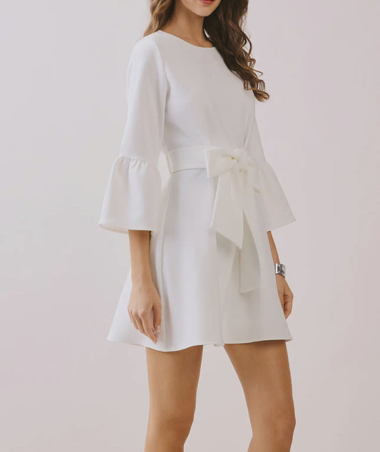 A Line 3/4 Sleeve White Dress