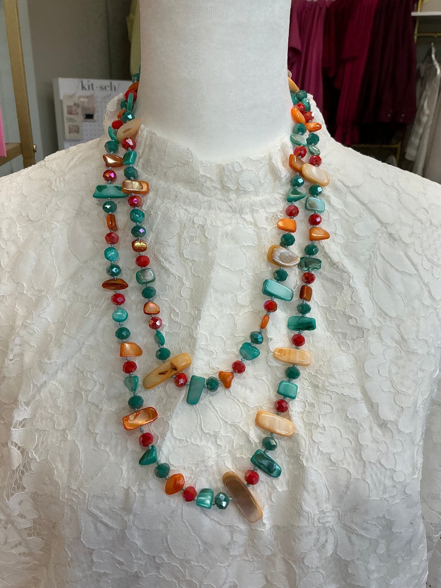 Long Shell & Crystal Necklace