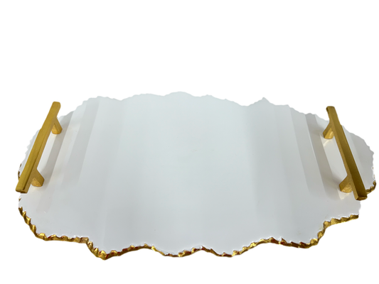 White Marble Platter w/ Gold Handles