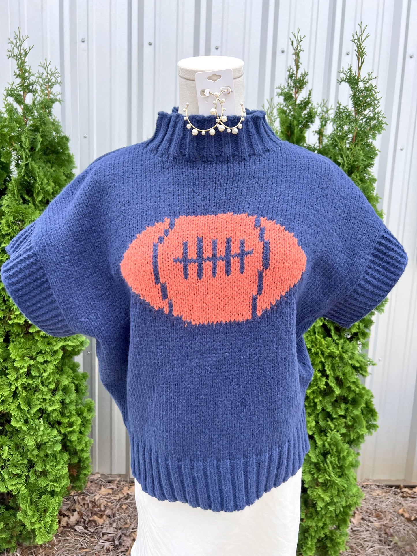 Navy Blue Football Sleeveless Sweater