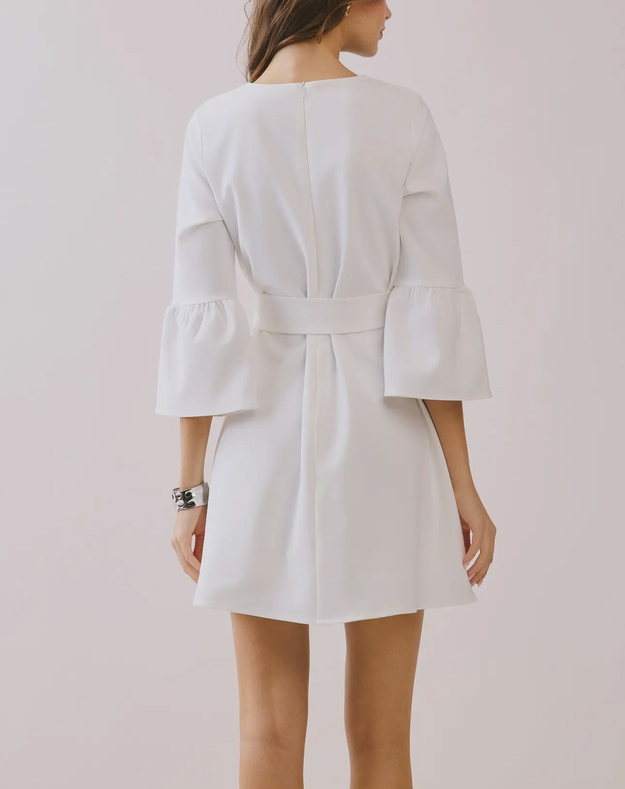 A Line 3/4 Sleeve White Dress