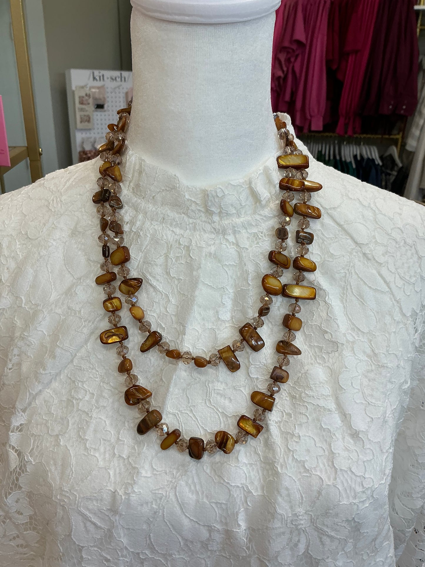 Long Shell & Crystal Necklace