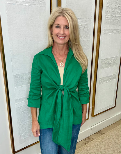 Green Linen Tie Front Jacket 4-Way