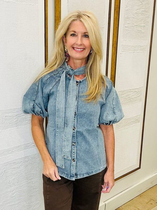 Blue Denim Puff Sleeve Top