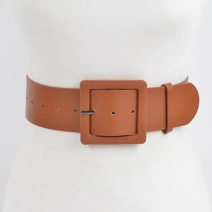 Faux Camel Leather Wide Waist Belt