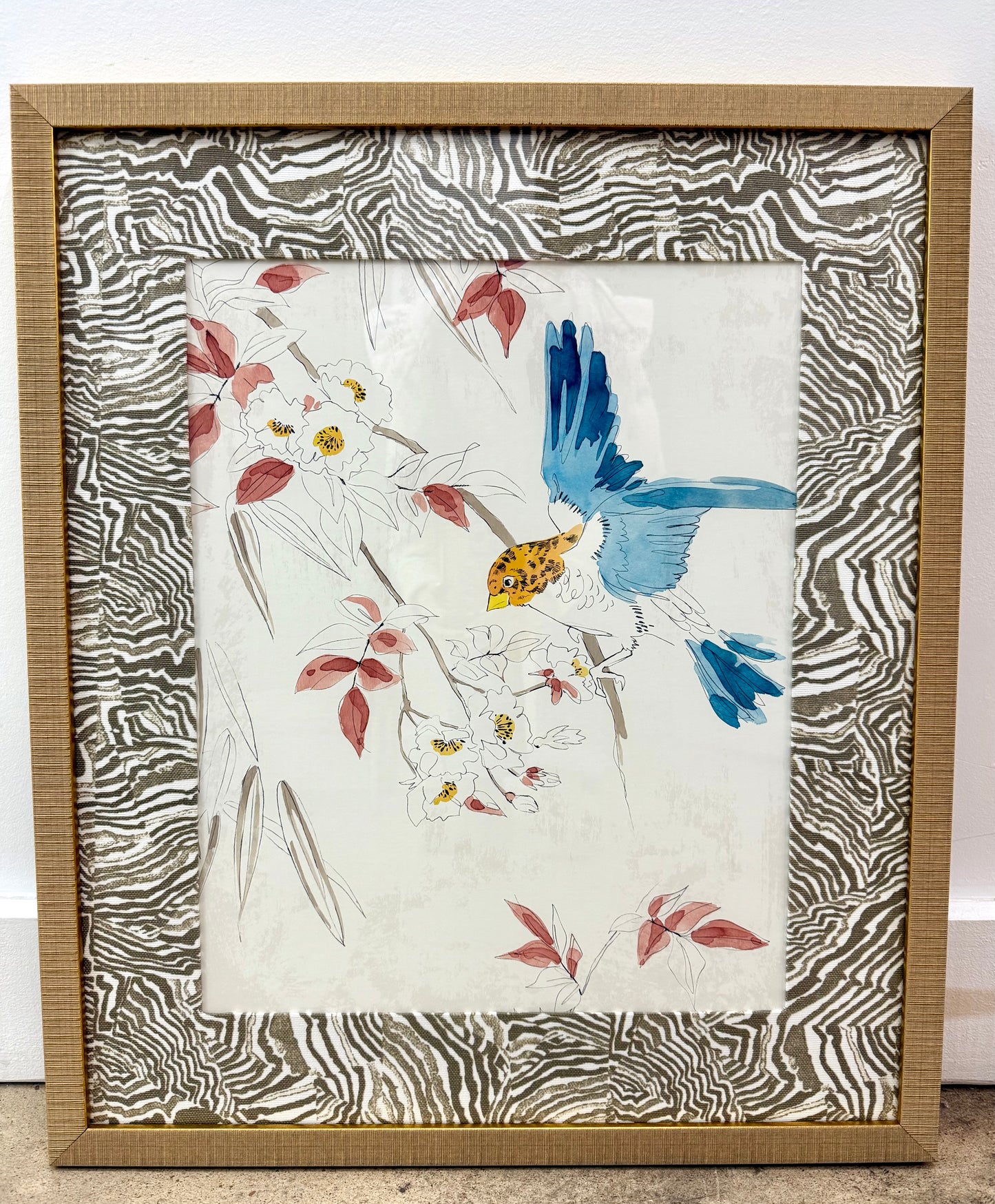 Blue Bird & Florals Art 23.5”W x 27.75”H