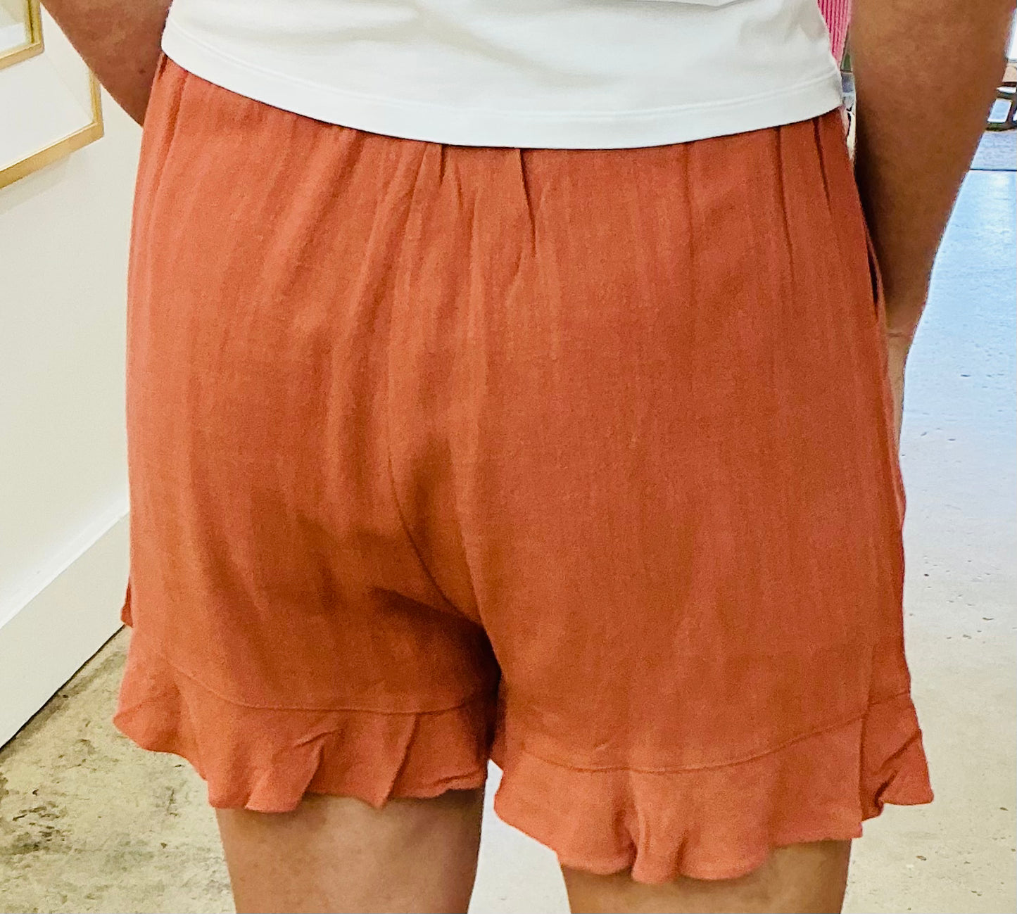 Rust Flared Hem Elastic Shorts