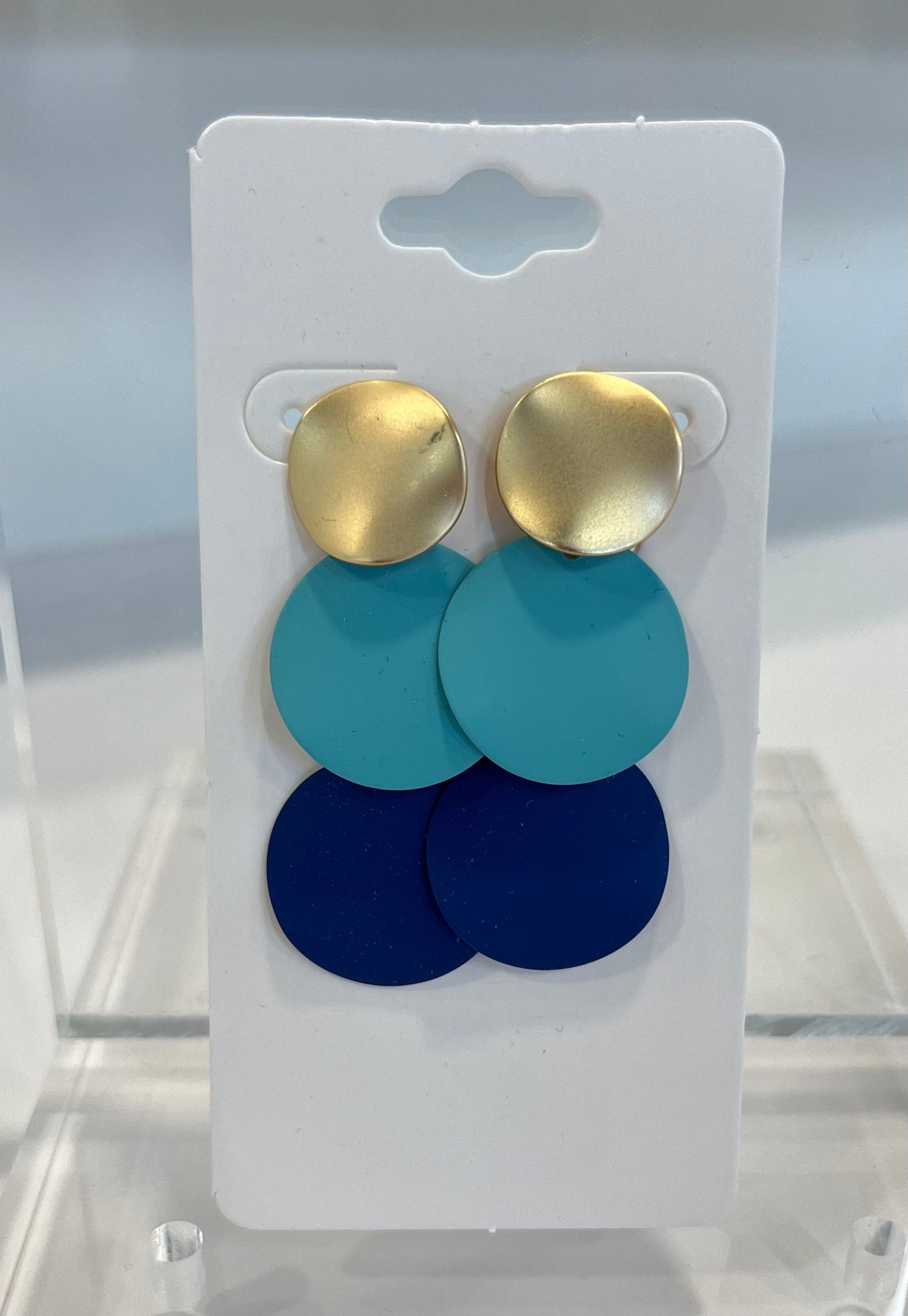 Gold Teal Blue Drop Earrings