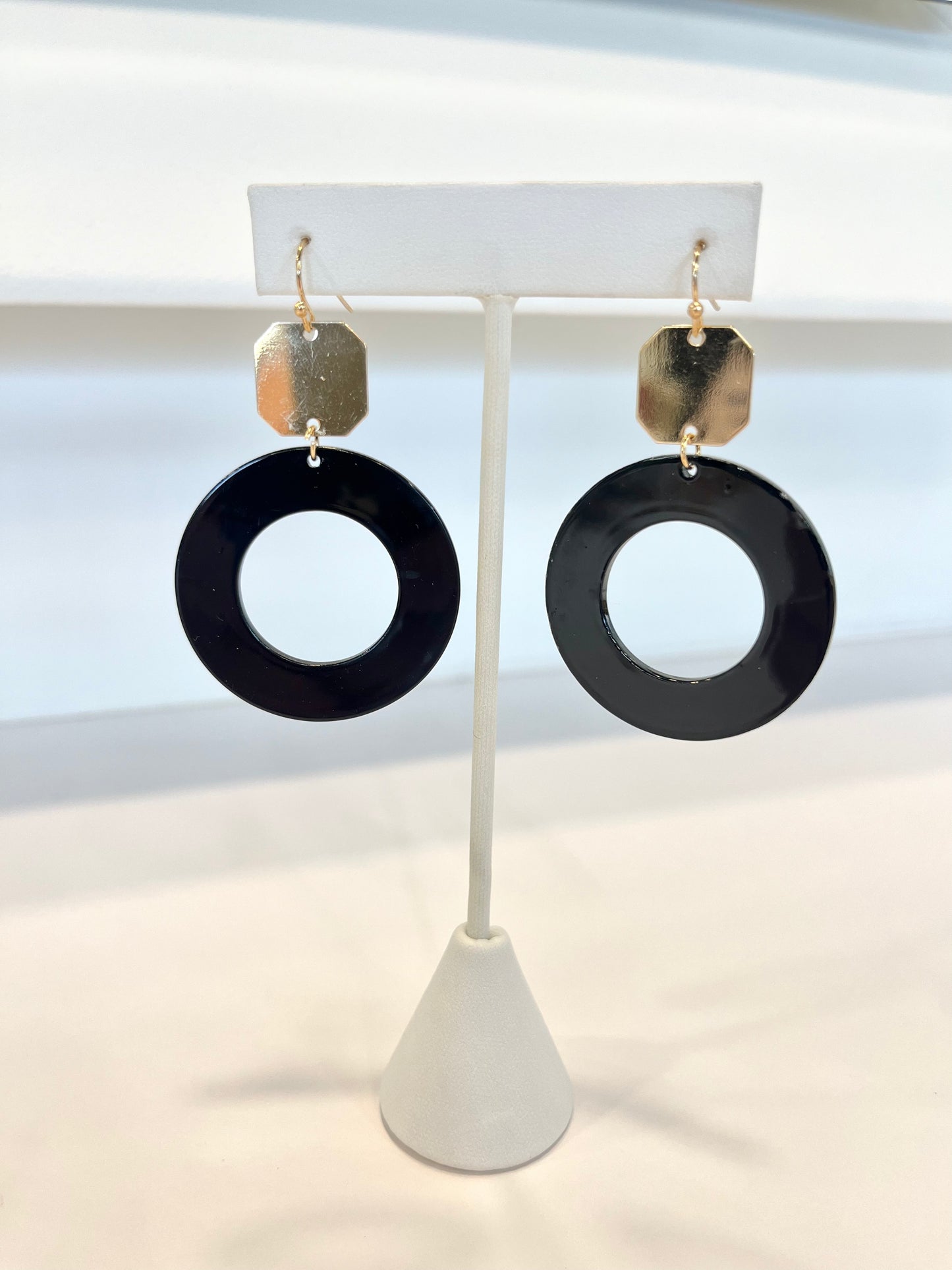 Black Circle Drop Earrings