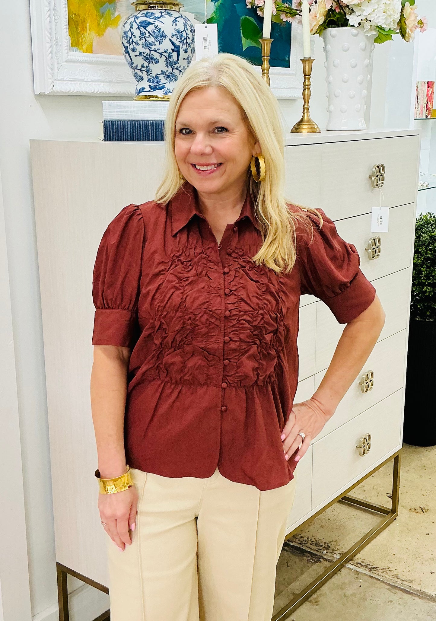 Ruched Button Up Top