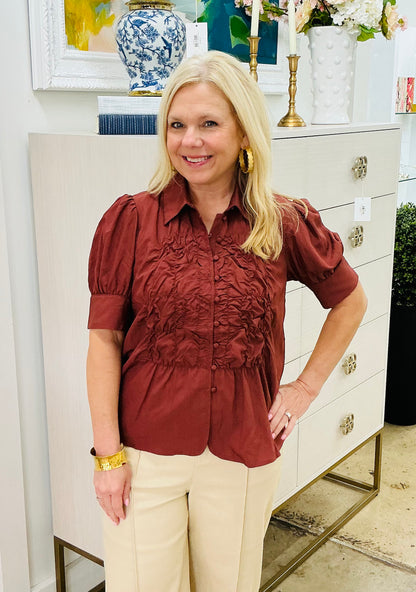 Ruched Button Up Top