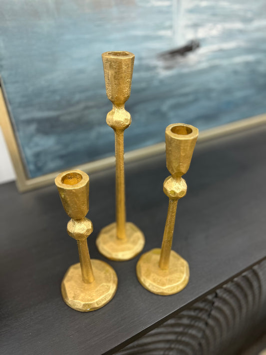 Hammered Gold Candle Sticks Set of 3