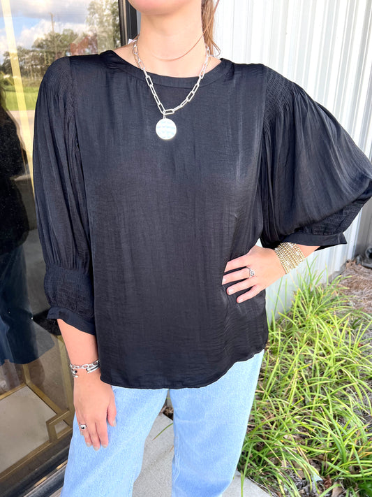 Black Satin Loose Sleeve Top