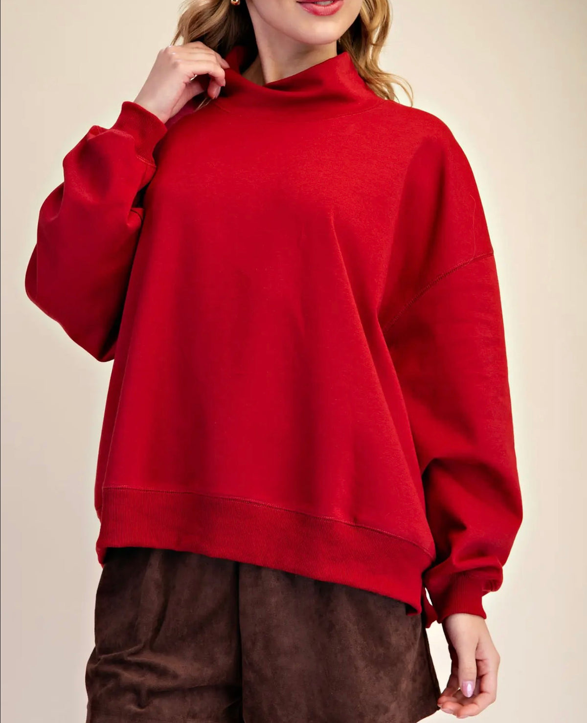 Mock Neck Sweatshirt Crimson