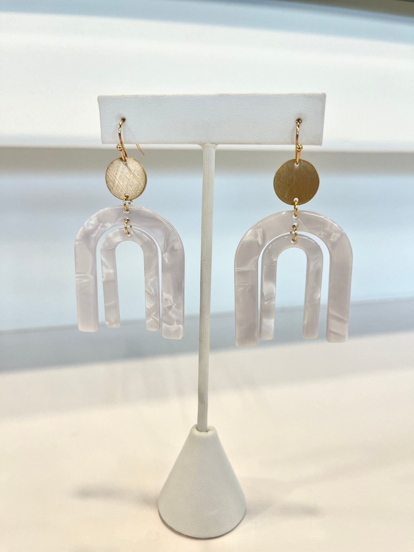 White U-Shaped Dangle Earrings