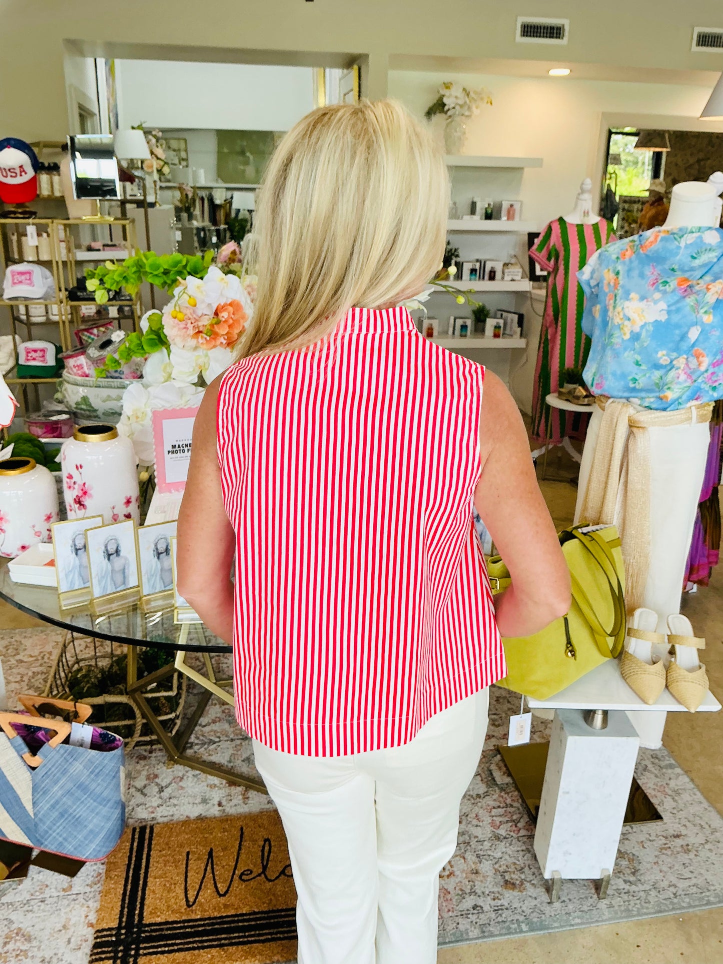 V-Neck Sleeveless Red Stripe Top