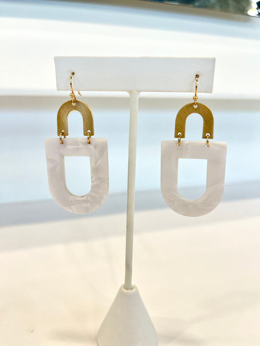 White Dandle Earrings w/ Gold Accent