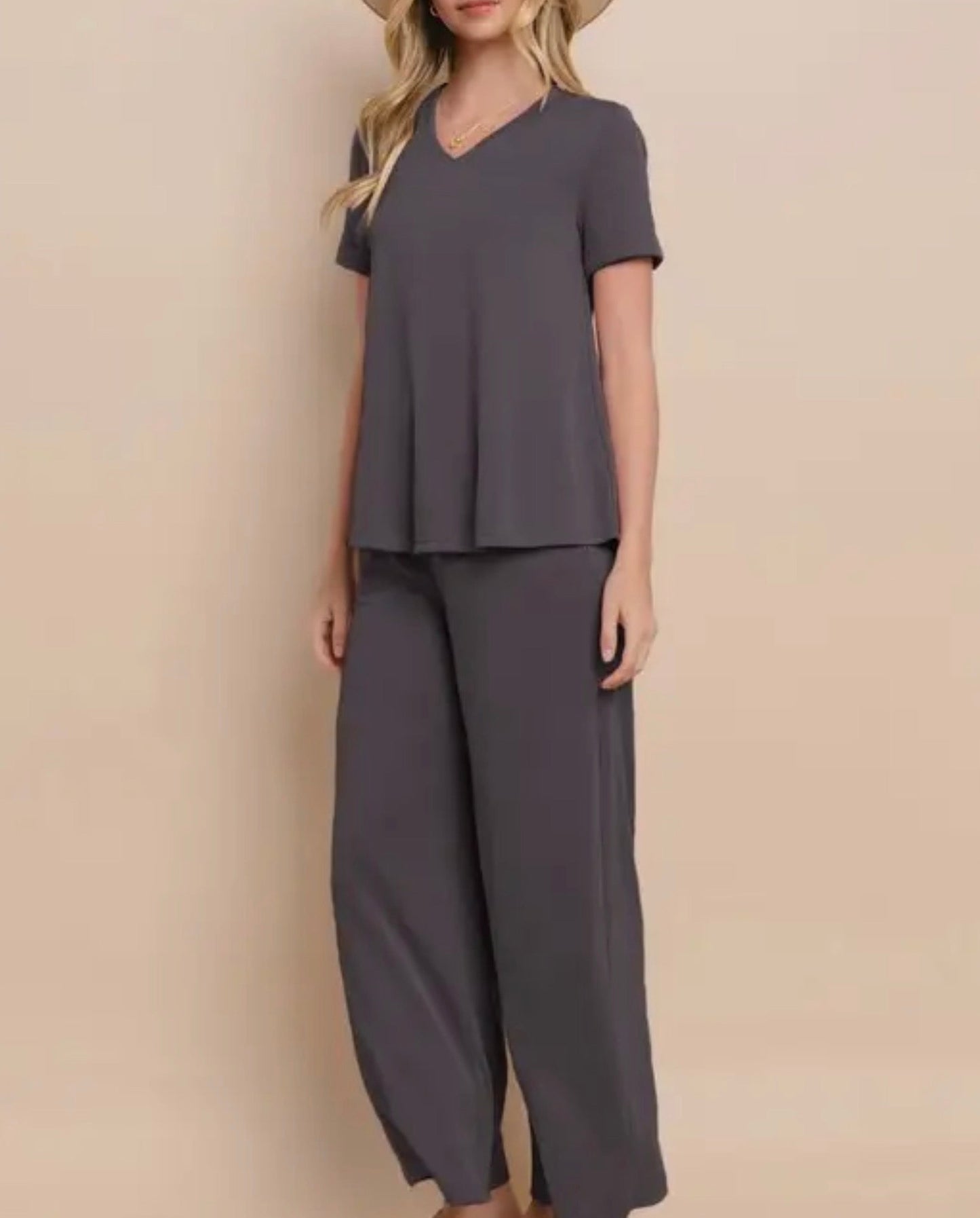 Plus Modal Charcoal Pants Set