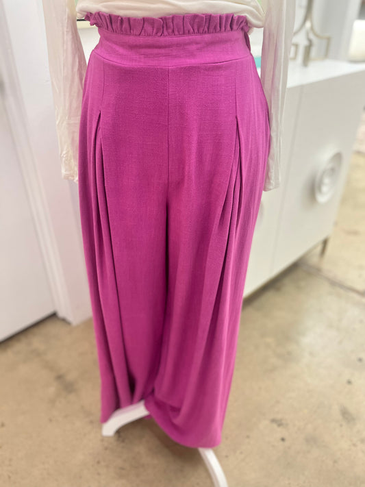 Magenta Pleated Wide Leg Pant