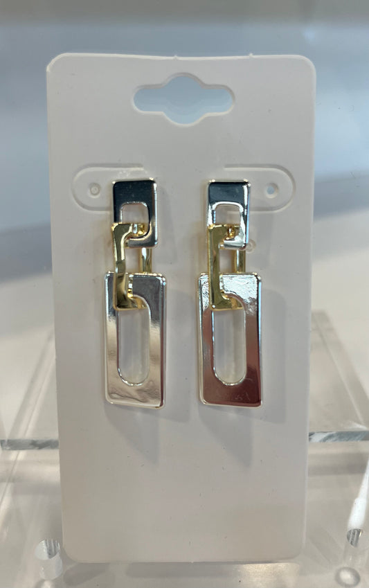 Mixed Metal Rectangle Earrings