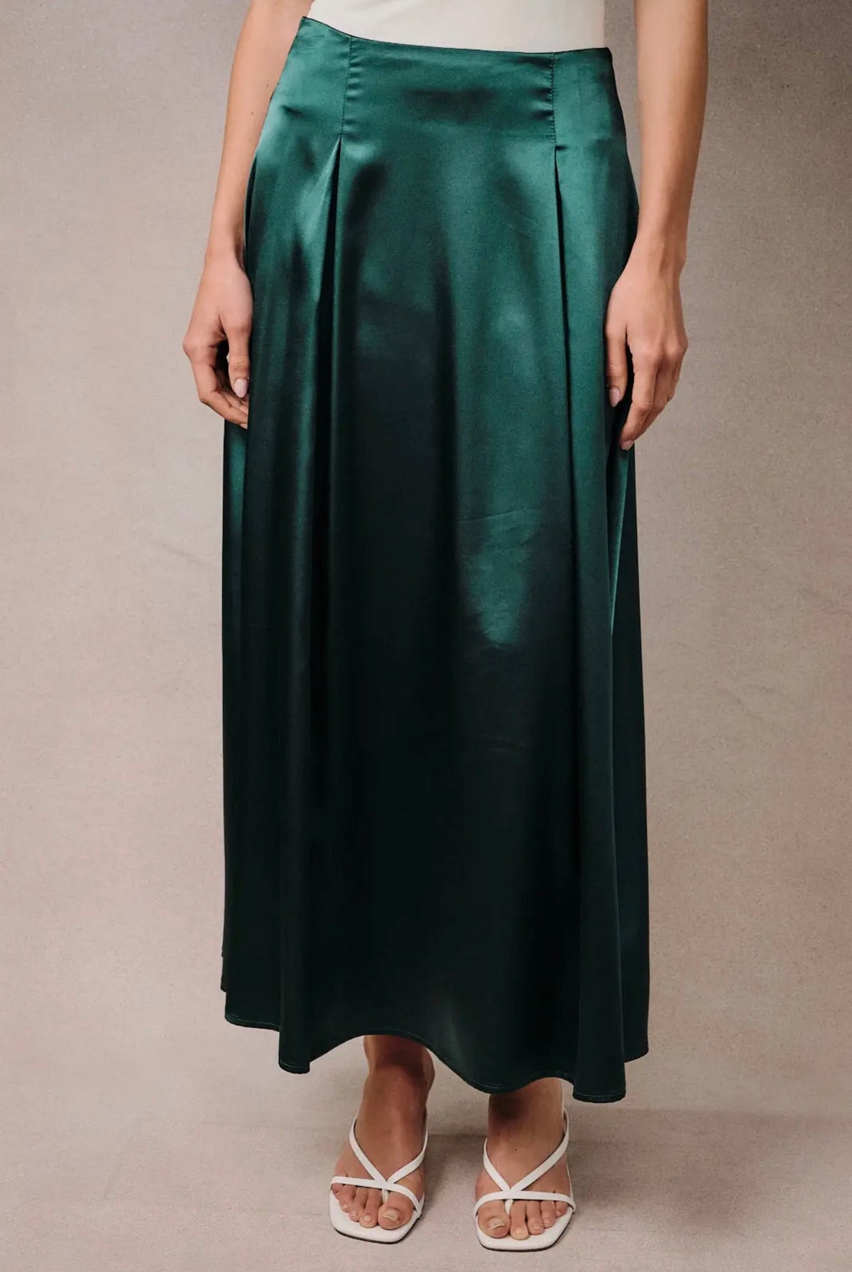 Green Satin High Waist Skirt