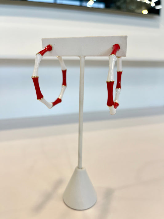 Red & White Hoop Earrings