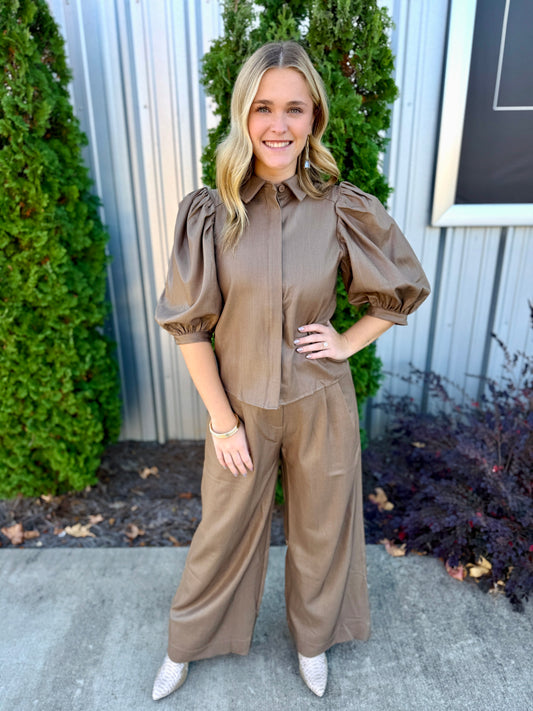 Taupe Puff Sleeve Set