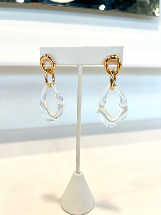 Gold Dangle Earrings w/ Acrylic Accent