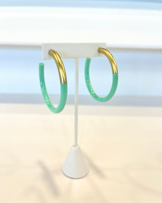 Large Mint Green & Gold Hoop Earrings