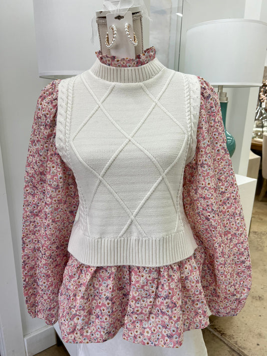 Pink & Cream Layered Eyelet Top