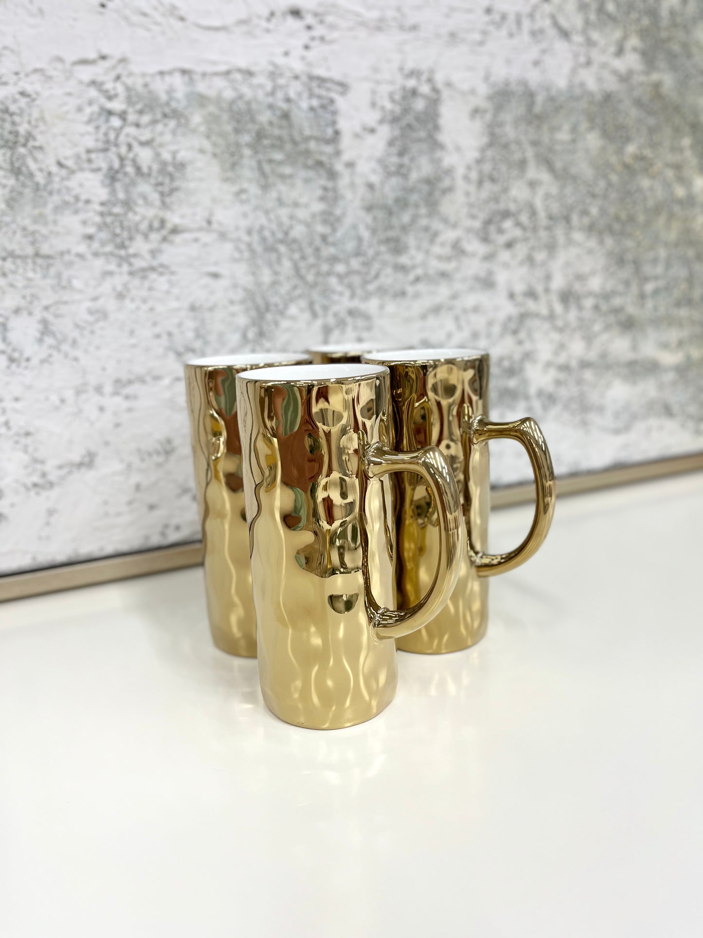 Gold Porcelain Beer Mugs S/4