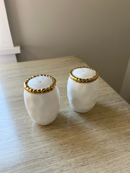 White & Gold Porcelain Salt & Pepper Shakers