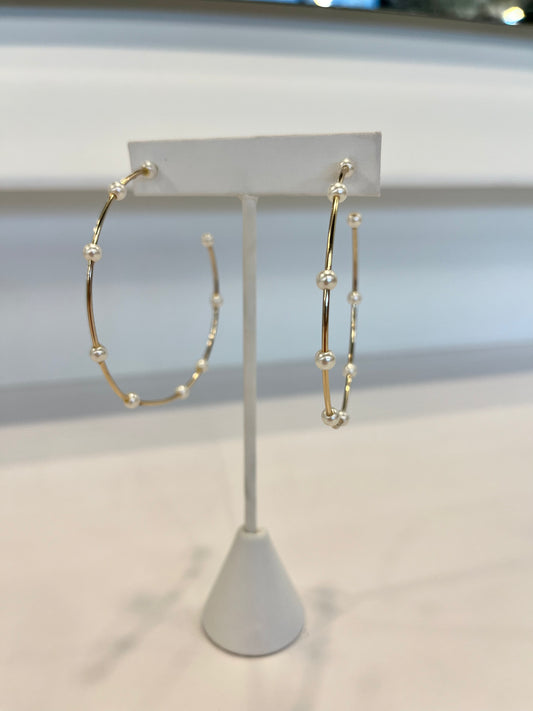 Large Gold Hoop Earrings w/ Pearl Accents