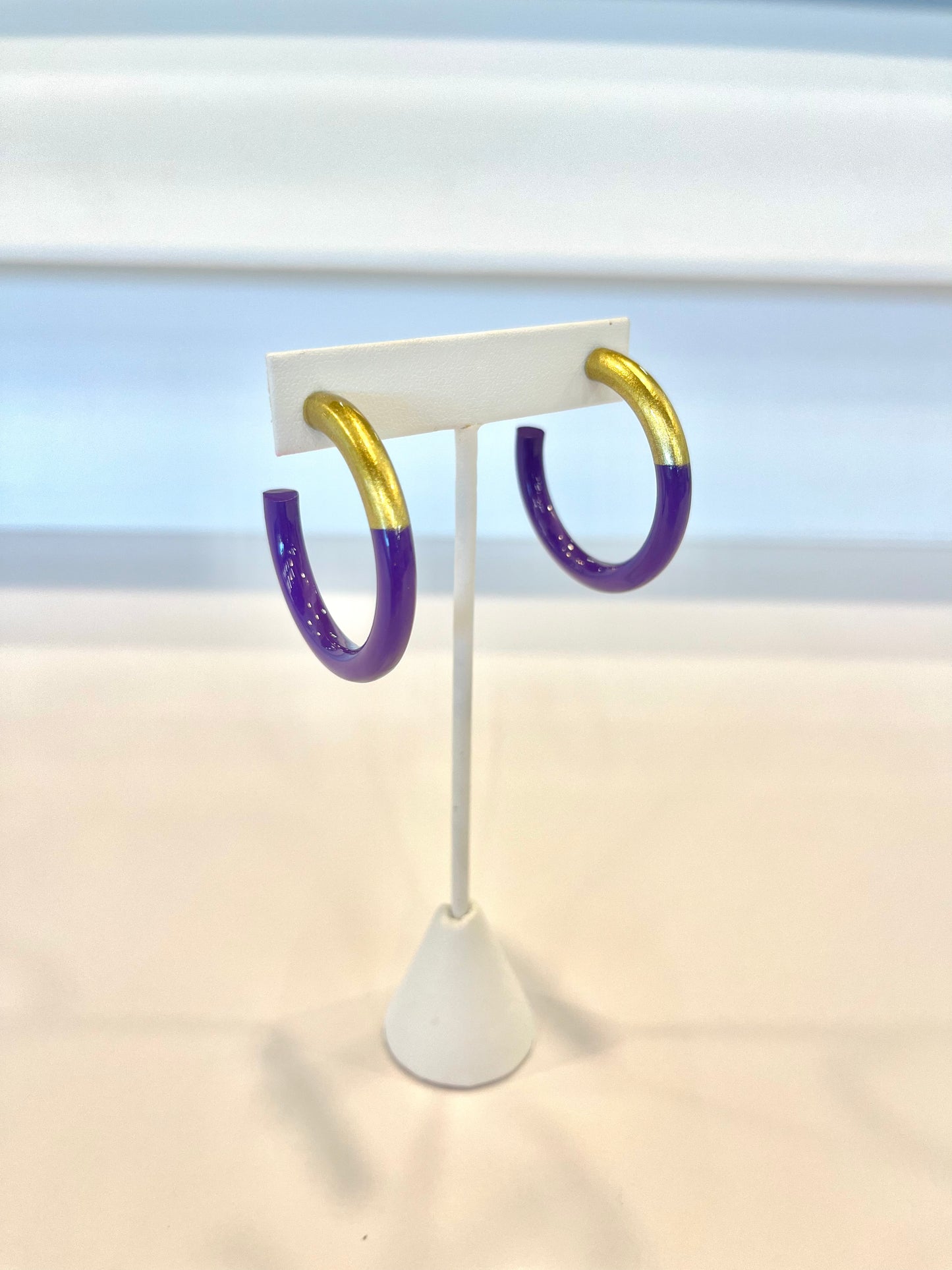 Medium Purple & Gold Hoop Earrings