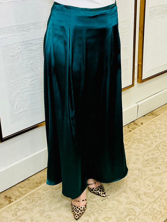 Green Satin High Waist Skirt