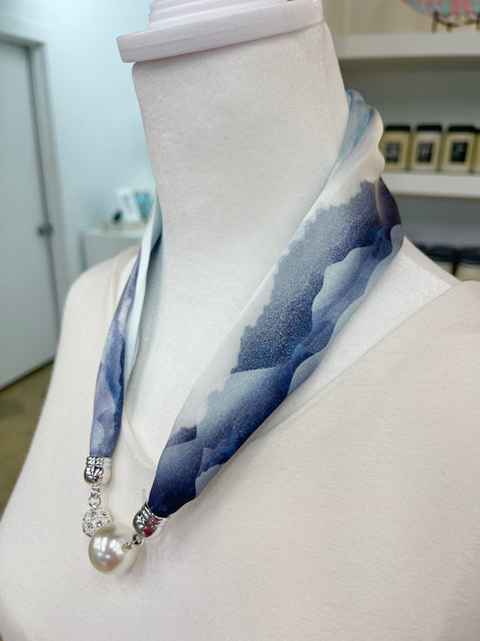 Blue & White Scarf Necklace