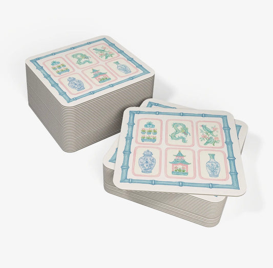 Pastel Chinoiserie Mahjong Coaster Set
