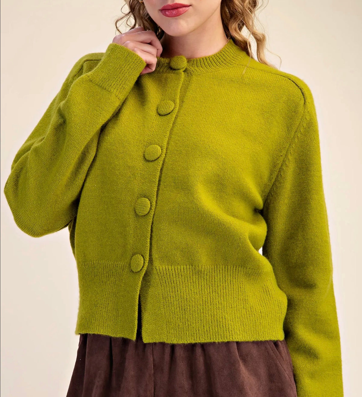 Button Closure Cardigan Light Olive