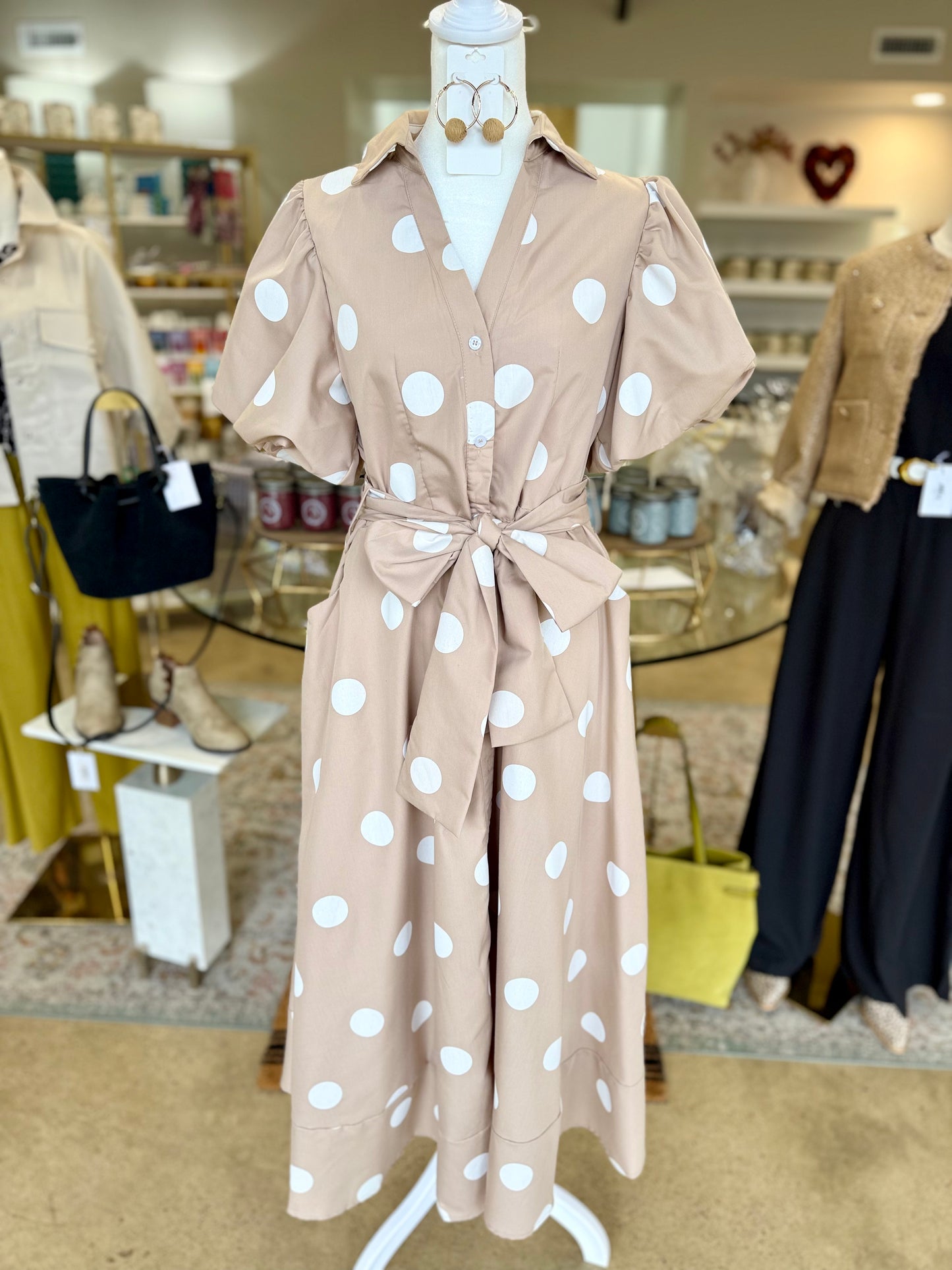 Taupe Polka Dot Dress