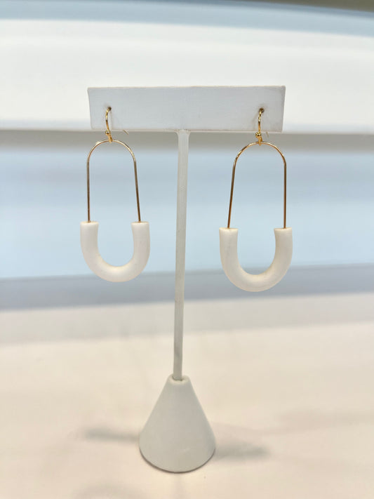 Gold Oval Earrings w/ White Accent