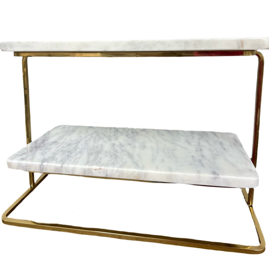 White Marble 2 Tier Rectangle Stand